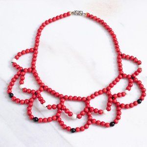 Red, White, Black Funky Bib Statement Necklace